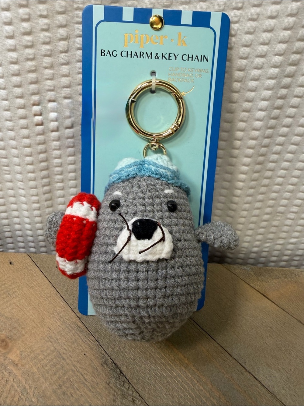 piper•k Gray Crochet Seal Bag Charm Key Chain!!